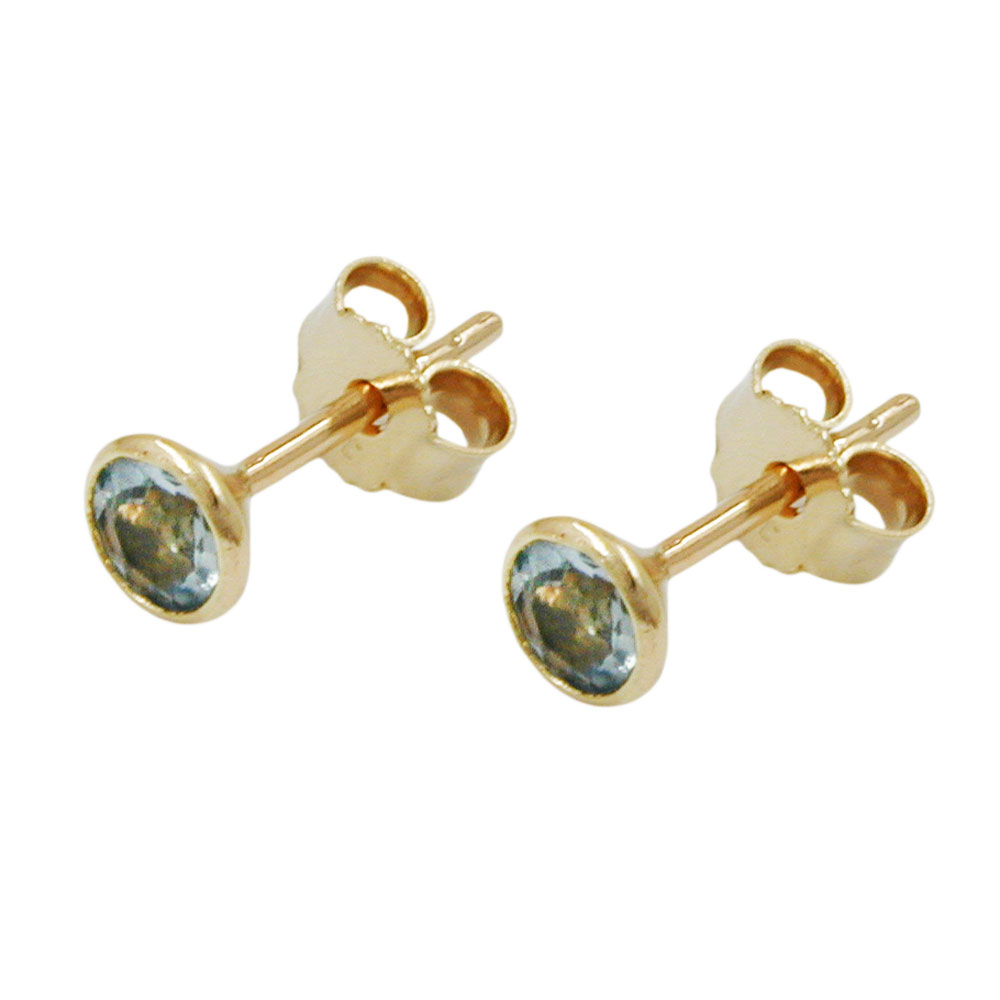 Boucles d'oreilles or 9 carats avec aquamarine ronde 4 mm