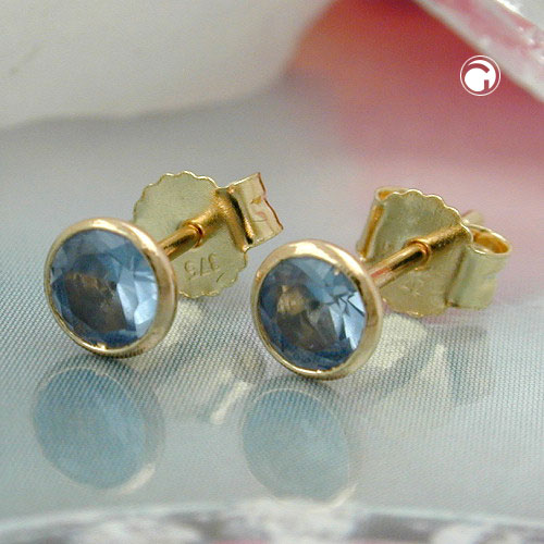 Paire de clous d'oreilles or et aquamarine 4 mm
