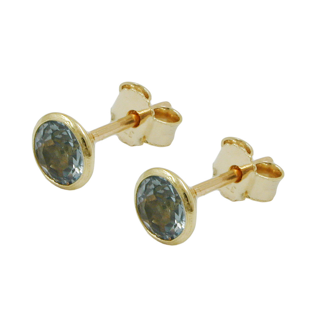 Boucles d'oreilles or 9 carats avec aigue-marine synthétique 5mm