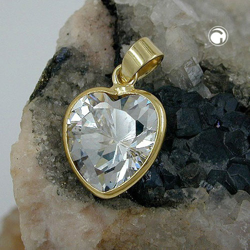 Bijou pendentif or 9 carats coeur zirconia blanc