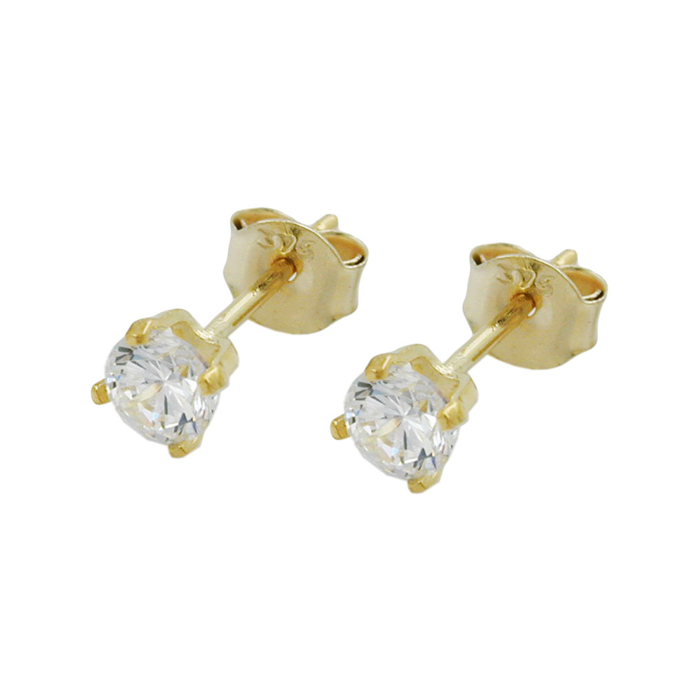 Boucles d'oreilles or 9 carats avec zirconium cubique 4mm