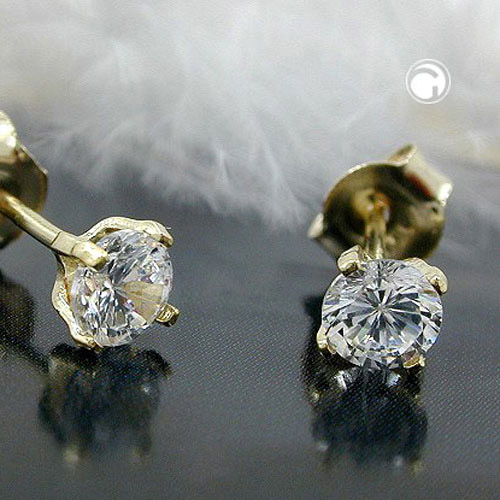 Stud earrings or jaune 375/000 zirconium cubique 4mm