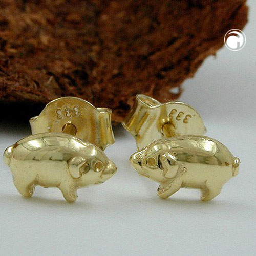 Paire de boucles d'oreilles or 333 cochon