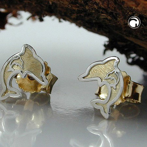 Paire de boucles d'oreilles or 375/000 motif dauphin