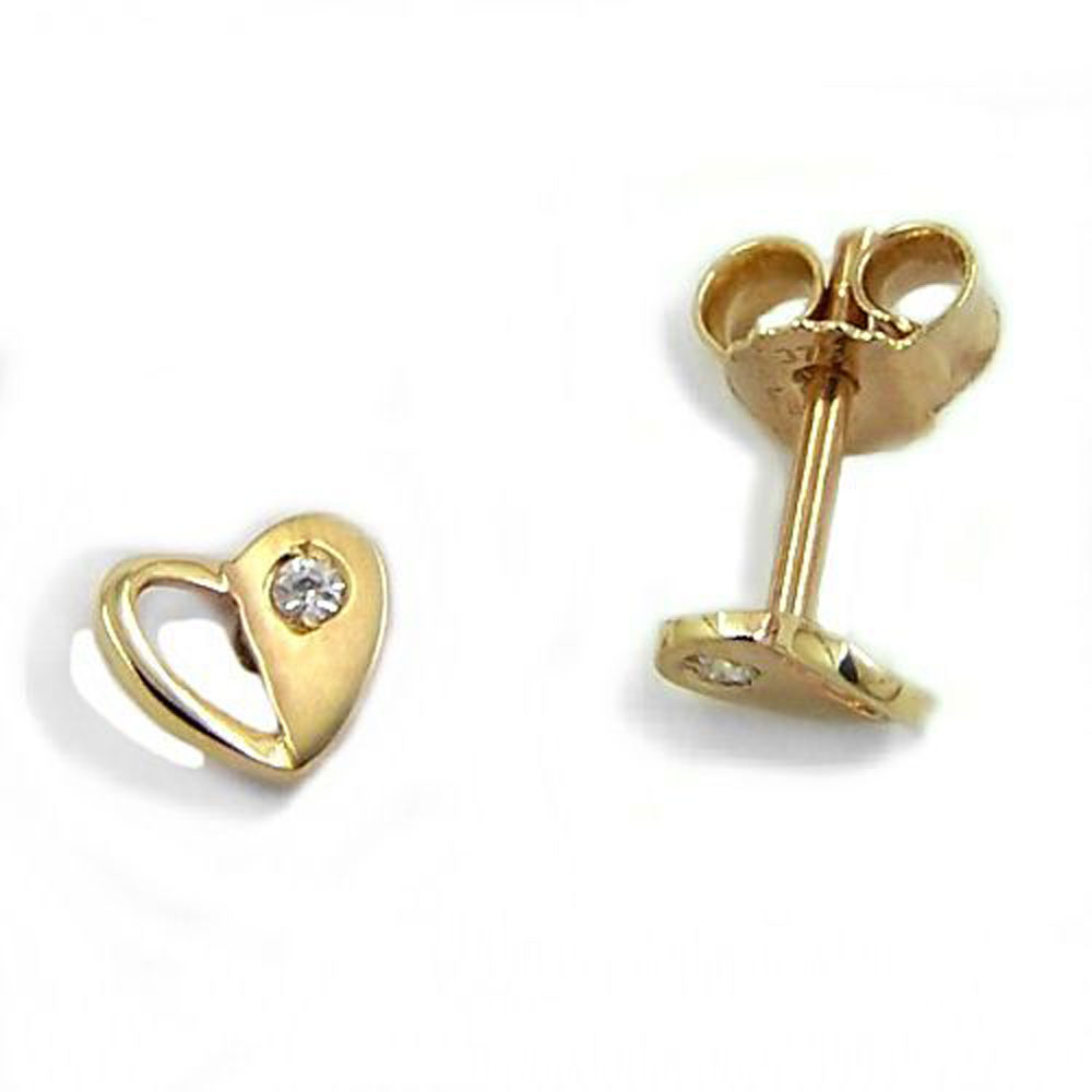 Boucles d'oreilles or 9 carats cœur zirconite blanche