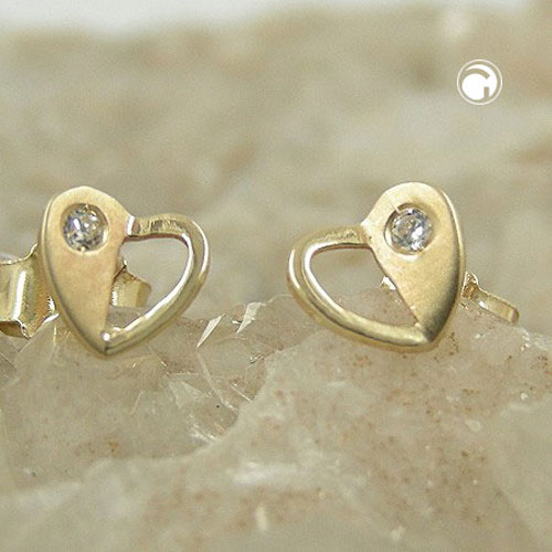 Paire de boucles d'oreilles en or forme cœur avec zirconite