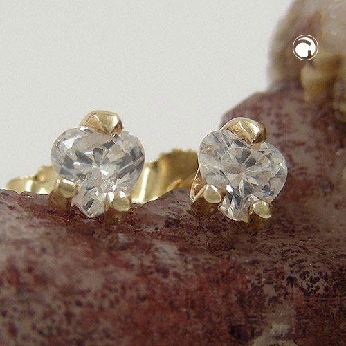 Paire de boucles d'oreilles or 9k zirconium, fermoir papillon