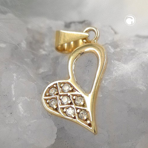 Bijou or jaune pendentif cœur 16x11 mm serti de zircons