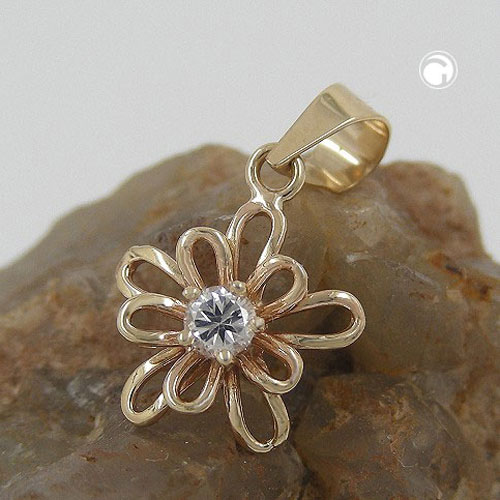 Pendentif fleur or 9 carats vue de profil