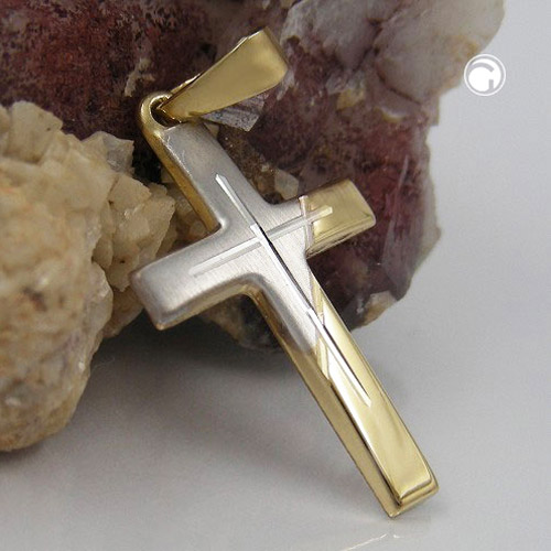 Pendentif croix or 14K vue de profil avec chaîne