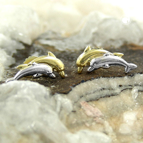 Paire de boucles d'oreilles or représentant deux dauphins