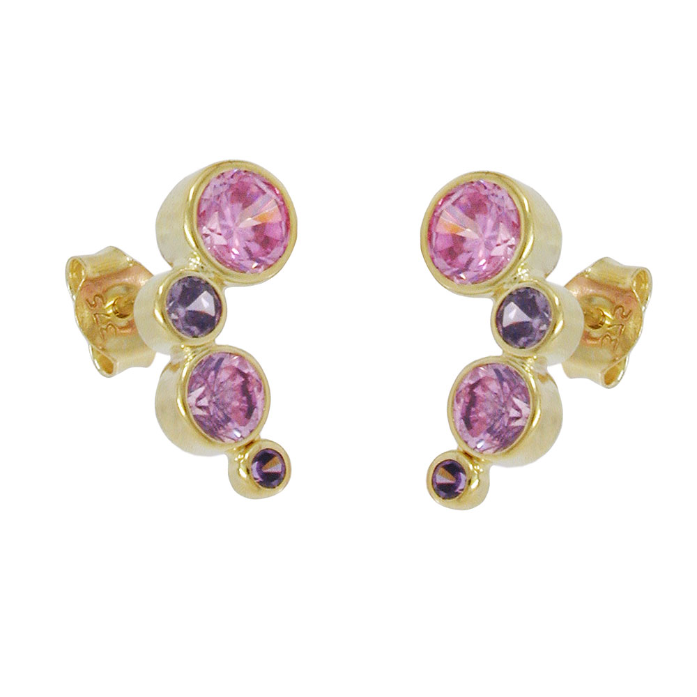 Boucles d'oreilles or 9 carats cubic zirconia rose et violet