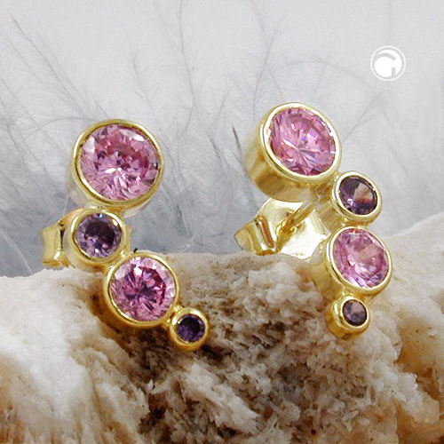 Boucles d'oreilles or 9k pierres rose et violet