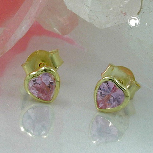 Paire de boucles d'oreilles or cœur avec zircon rose