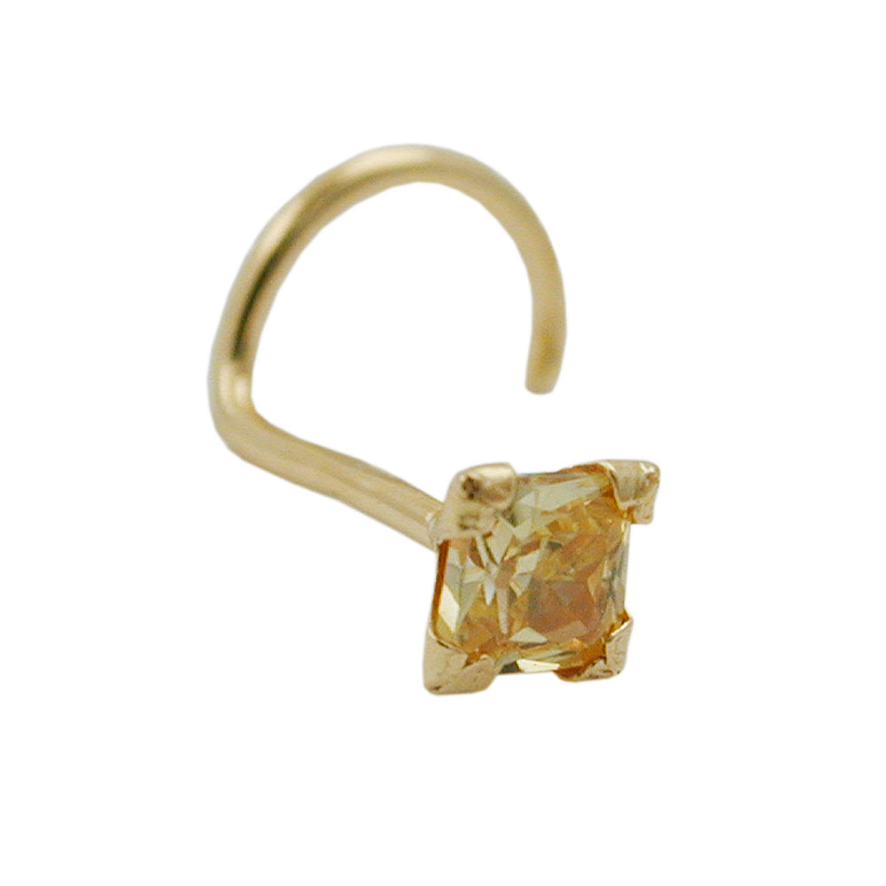 Nose screw en or 18K avec zircon jaune citrine, vue de face