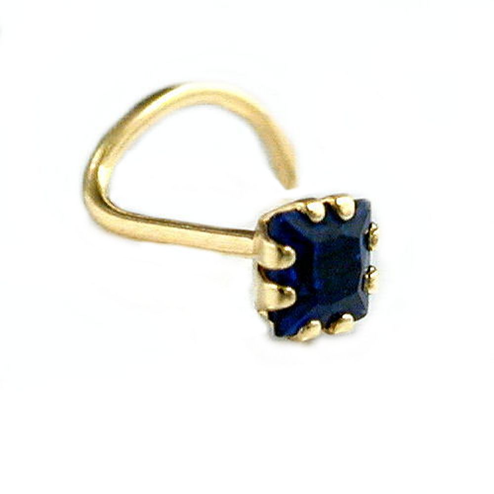 Piercing nez or 18K saphir zircon 3mm vue de face