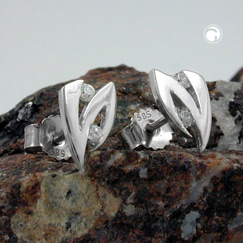 Paire de boucles d'oreilles en or blanc 585/000 avec zircones cubiques