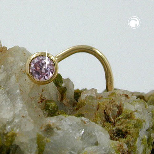 Piercing nez or 18K zircon rose de profil