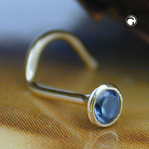 Piercing nez or 750/000 serti d'un zircon cubique bleu