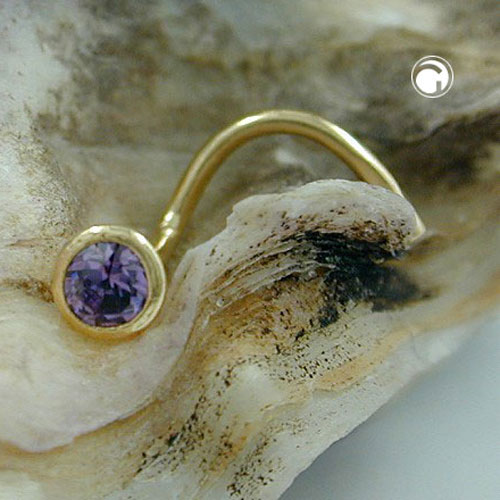 Vis de nez or 18K pierre violette vue de dessus