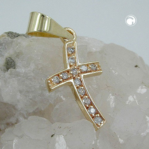 Croix délicate en or 585 ornée de zirconias