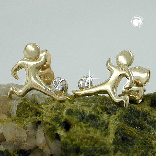 Paire de boucles d'oreilles or 375 motif football