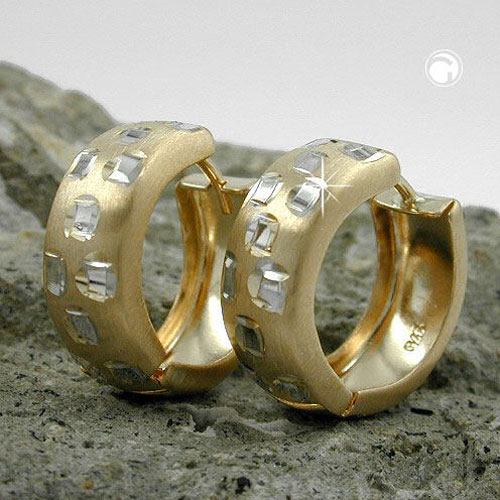 Créoles or bicolores 9k avec diamants, vue de face