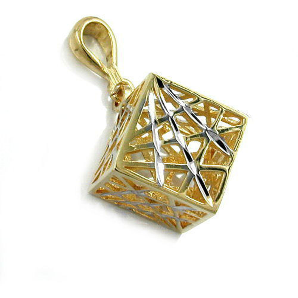 Pendentif dé filigrane en or 9 carats bicolore rhodié