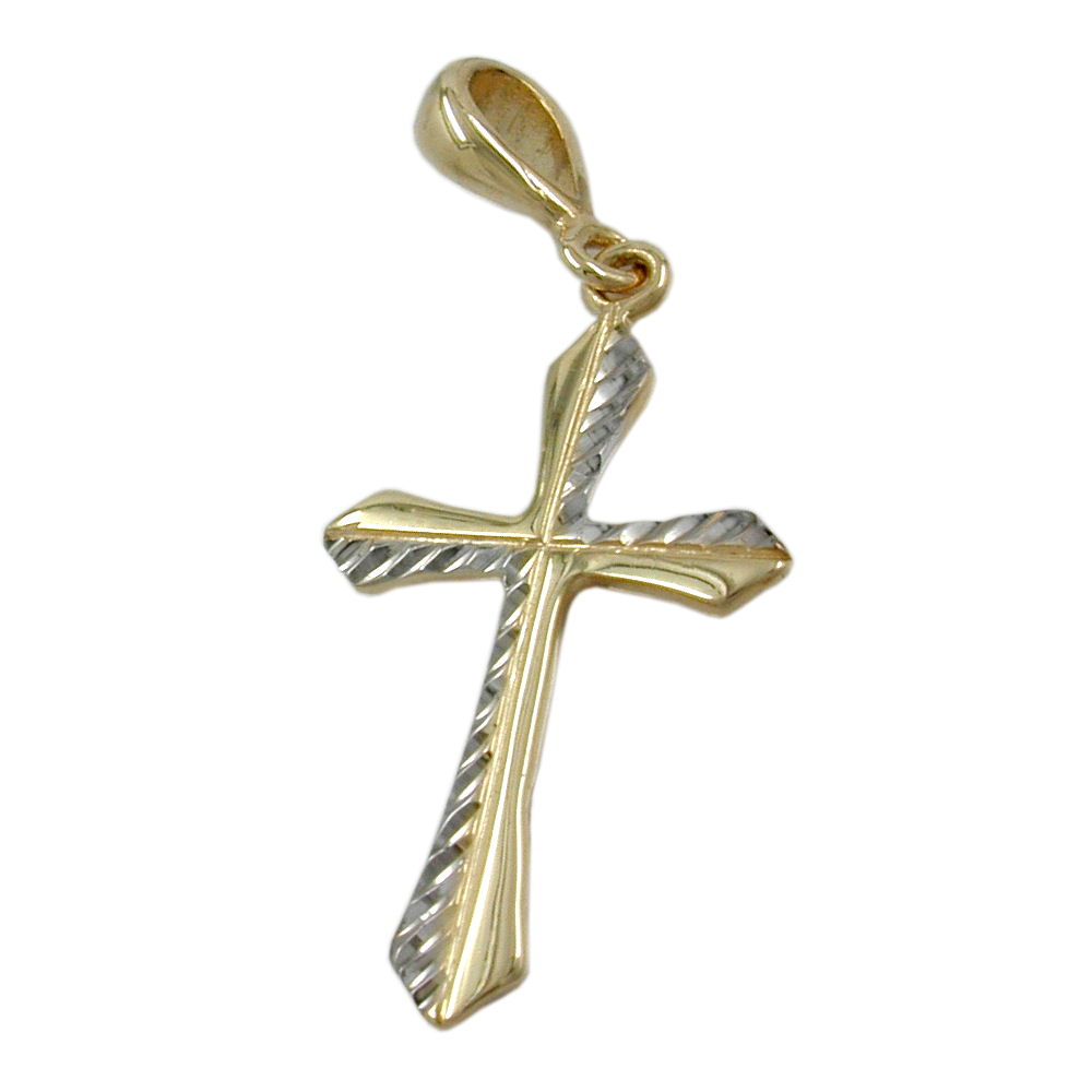 Pendentif croix or bicolore 9 carats 24x13mm vue face