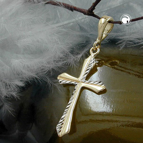 Croix or jaune rhodiée effet diamanté pendentif haute joaillerie