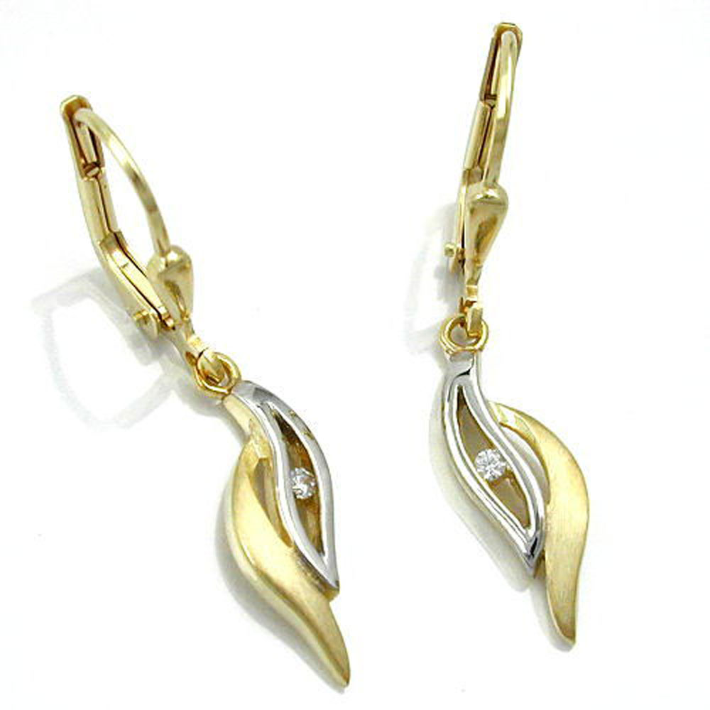 Boucles d'oreilles or 9 carats avec zirconia, fermoir levier