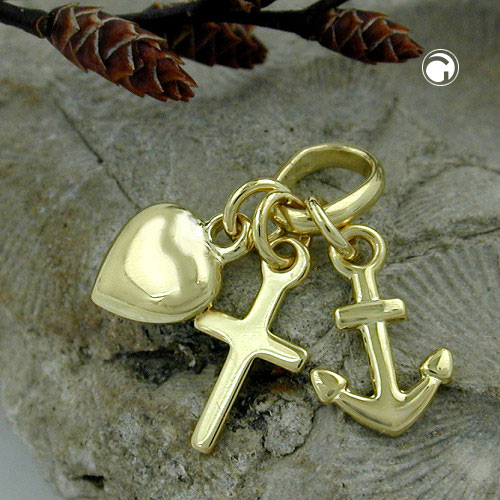 Bijou marin pendentif or 375 millièmes motif ancre coeur croix