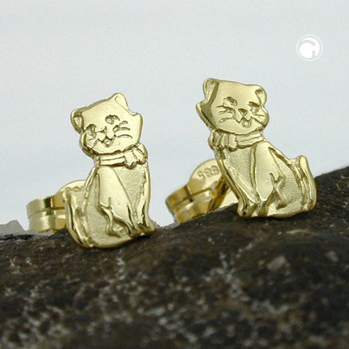 Paire de boucles d'oreilles or 333 avec chat, fermoir papillon