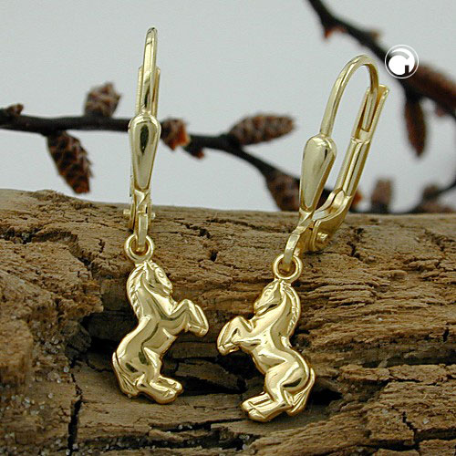 Paire de boucles d'oreilles en or avec cheval, fermoir à levier