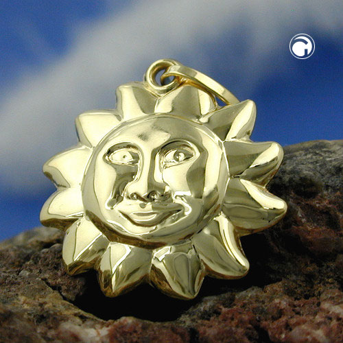 Pendentif or 9 carats forme soleil vue de profil