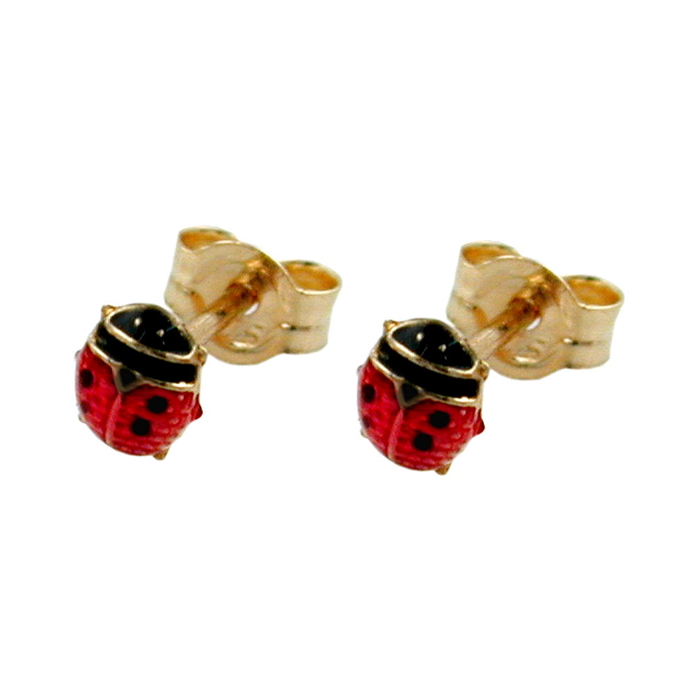 Boucles d'oreilles or 9K coccinelle rouge et noir