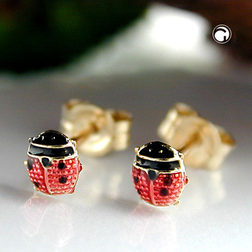 Paires de boucles d'oreilles or 9K motif coccinelle