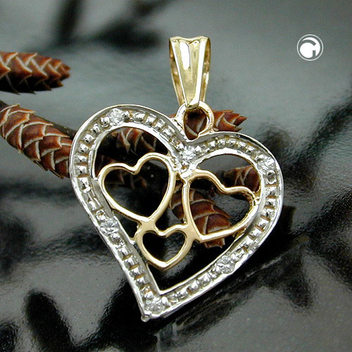 Pendentif en or bicolore forme cœur serti de zirconias