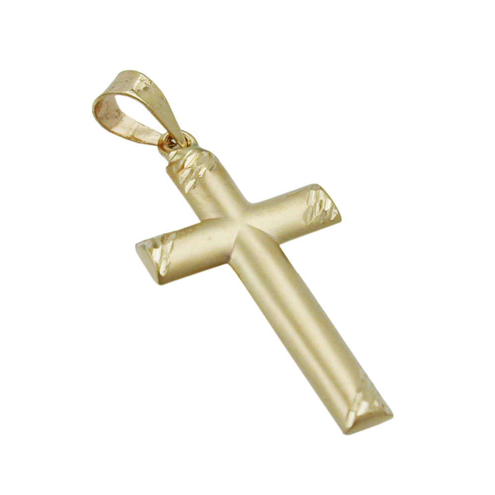 Pendentif croix en or 9 carats avec bordure diamantée, finition mate