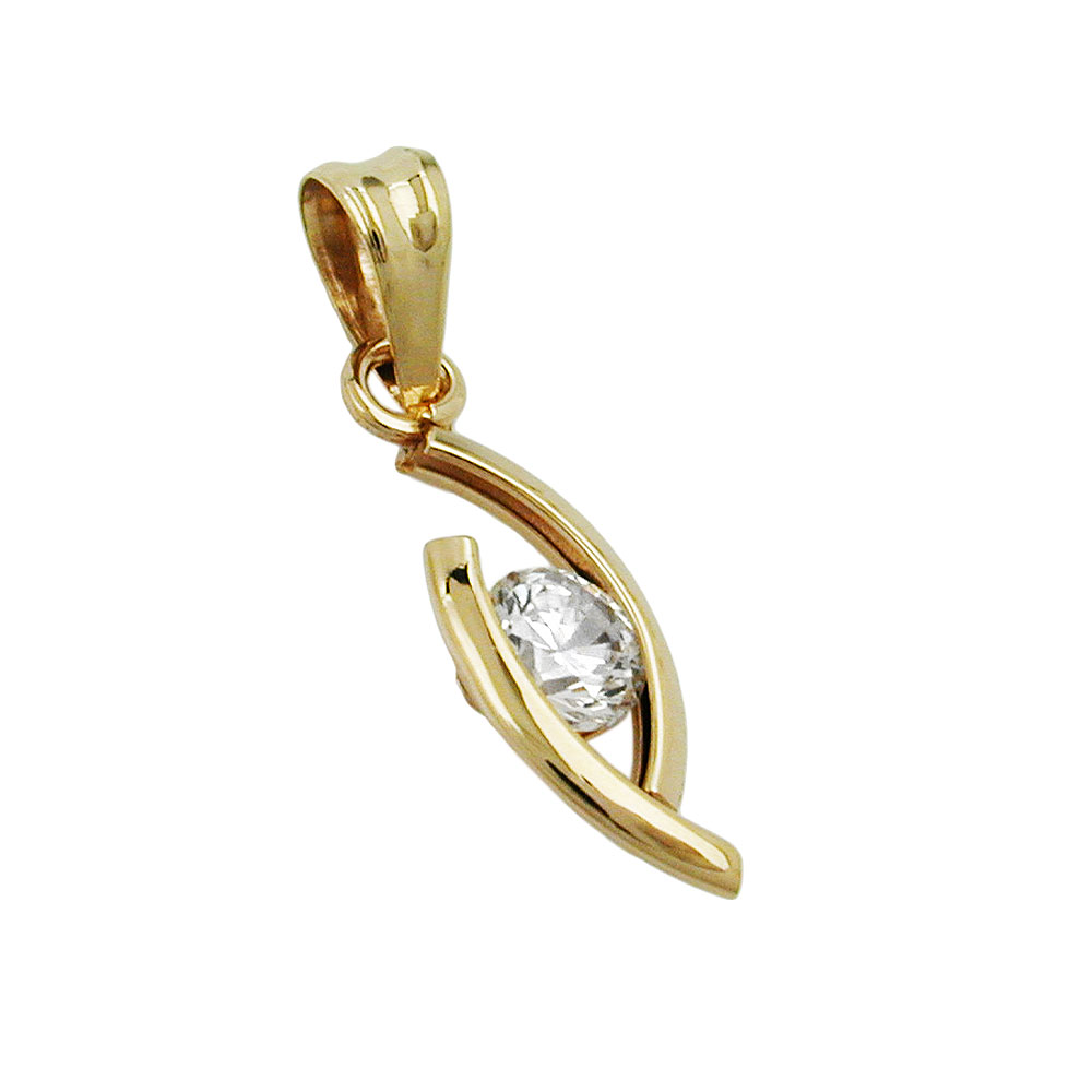 Pendentif or 9 carats avec zirconium blanc sur fond neutre