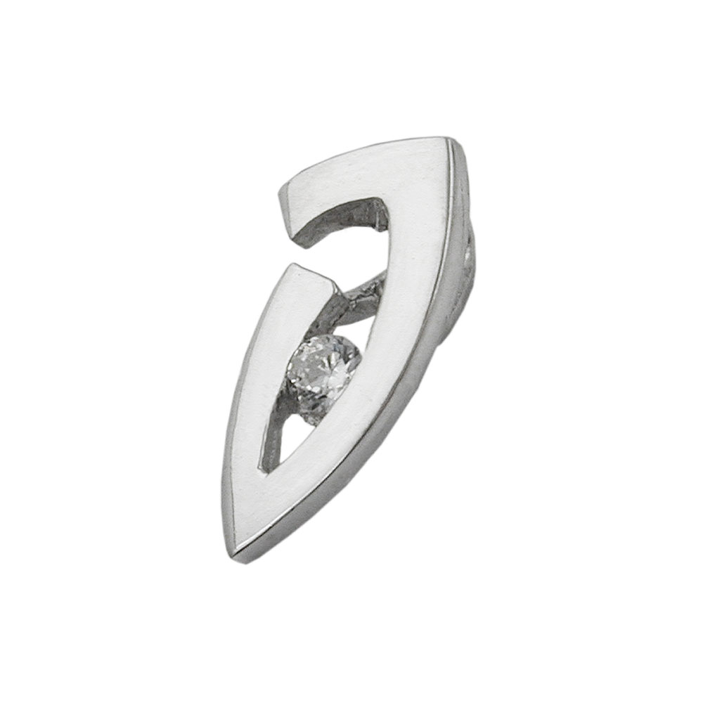 Pendentif or blanc 9 carats avec zircon cubique V-shaped
