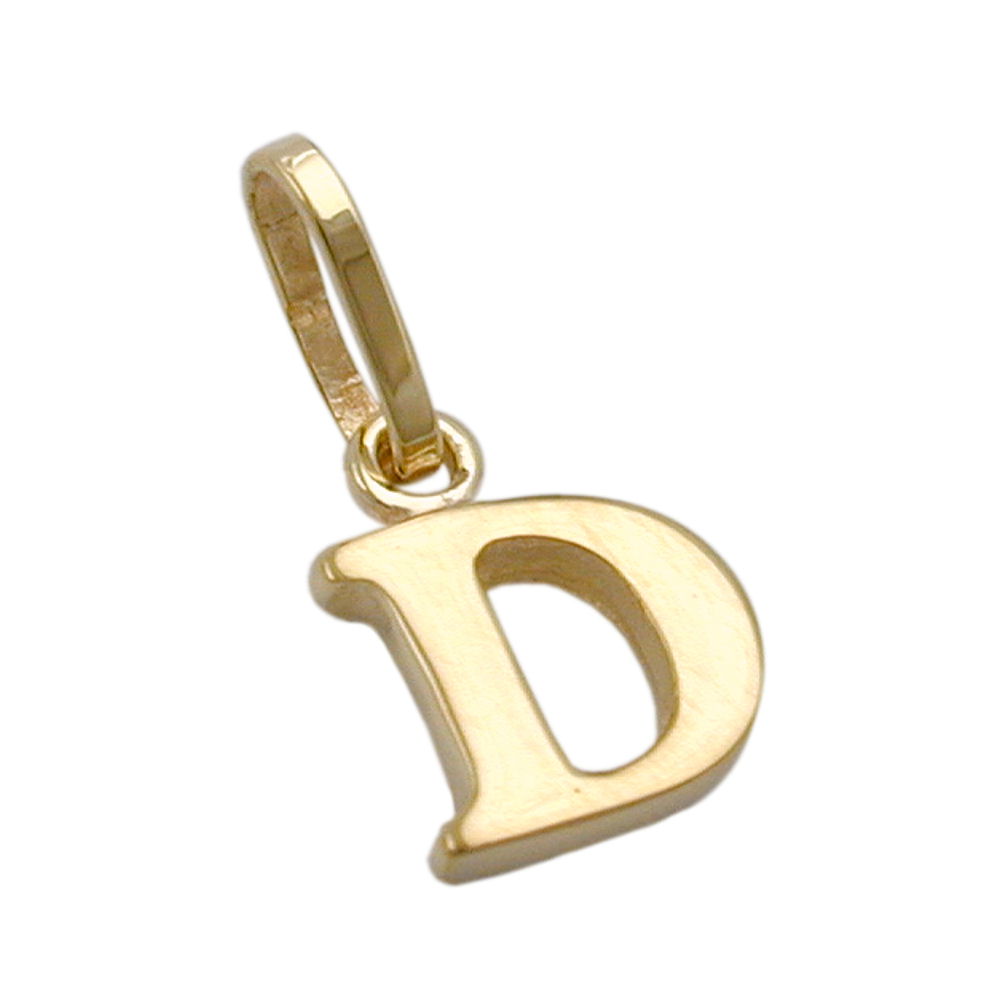 Pendentif or 9 carats initiale D brillant sur fond blanc