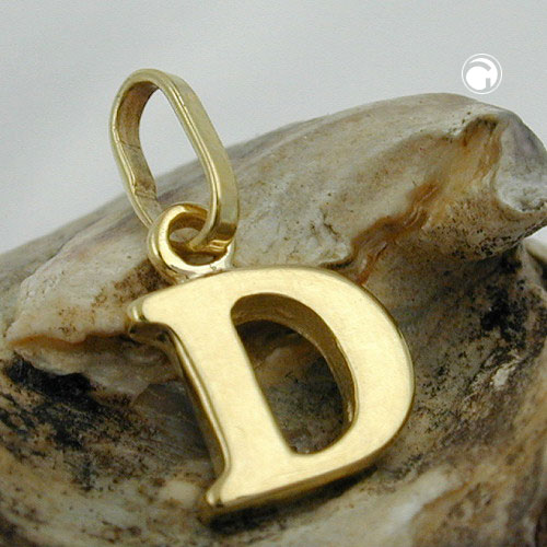 Lettre D pendentif or jaune 9K vue de profil