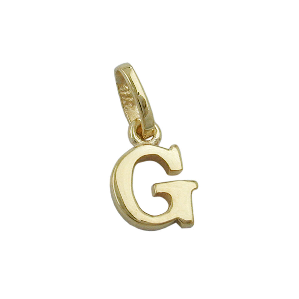 Pendentif or 9 carats lettre G brillant vue de face