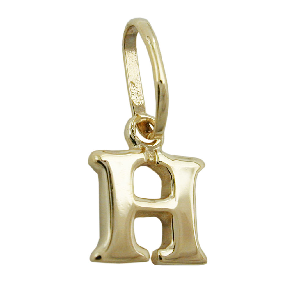 Pendentif or 9 carats initiale H brillant sur fond blanc