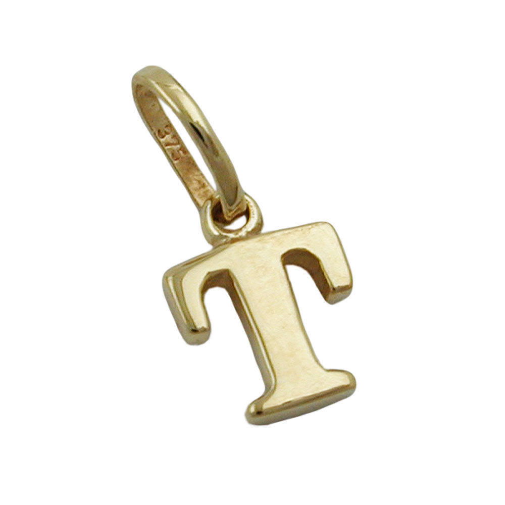 Pendentif or 9 carats lettre T brillant 8x6mm