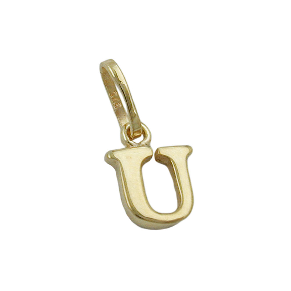 Pendentif or 9 carats initiale U brillant sur fond blanc