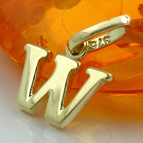 Bijou or lettre W pendentif 9k vu de face