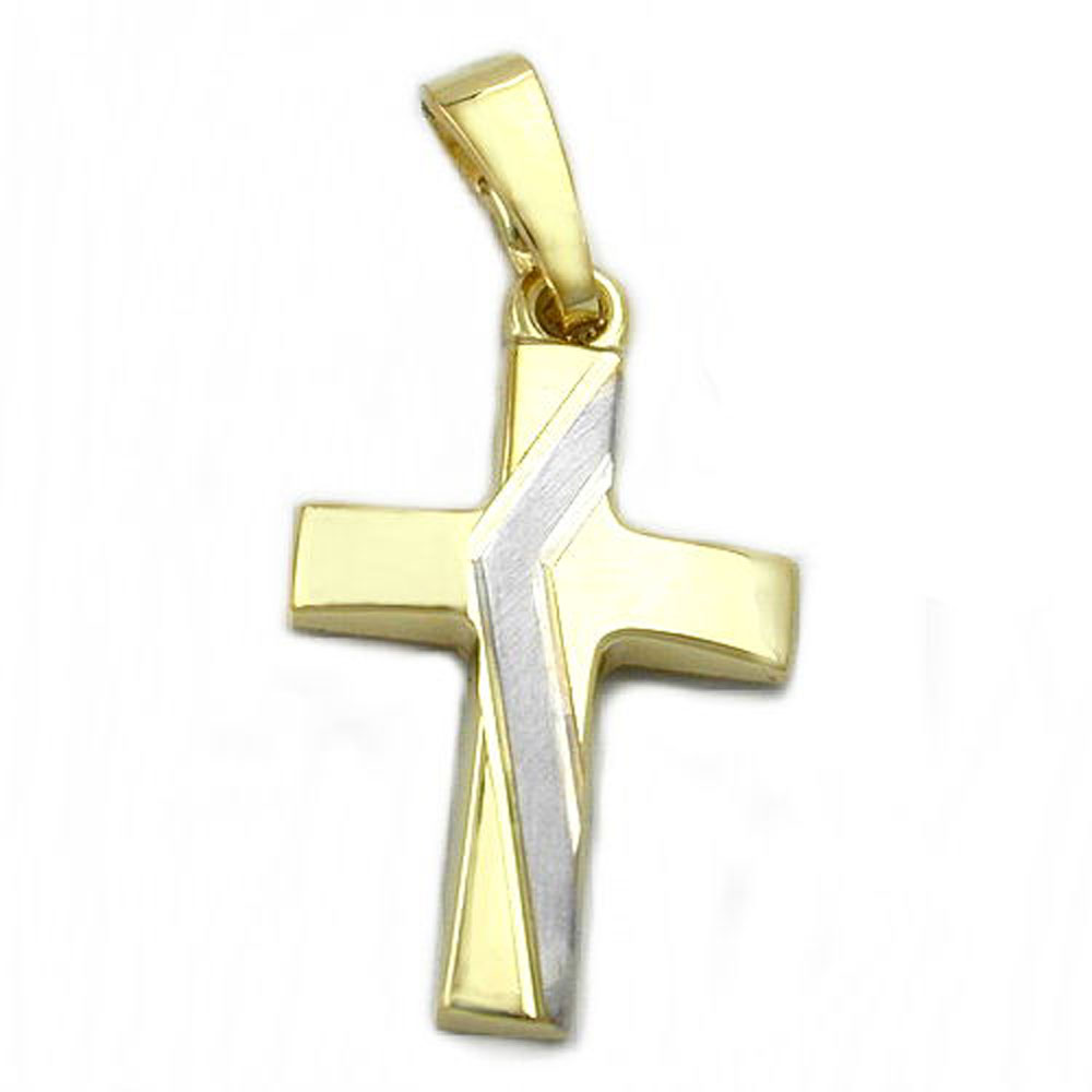 Pendentif croix or bicolore 14 carats taille diamant