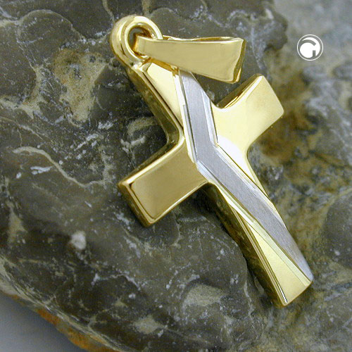Croix pendentif or rhodié 585 vue de face